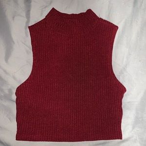 Maroon turtleneck short sleeve crop